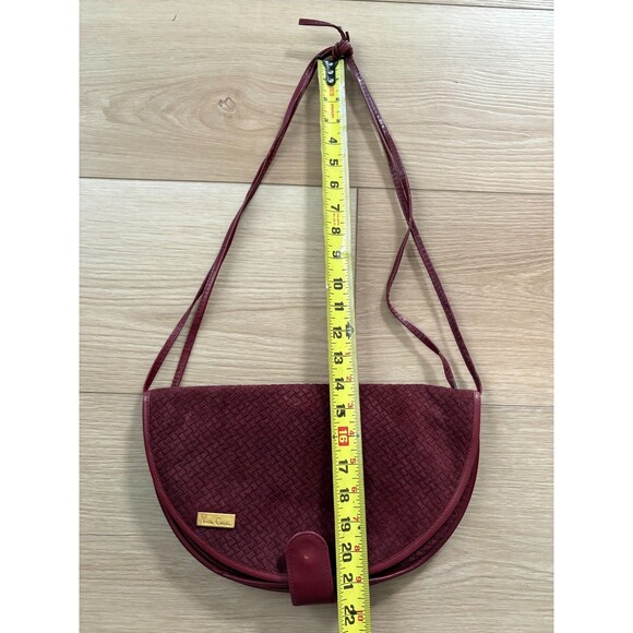 Pierre Cardin Burgundy Wine Leather & Suede Crossbody Bag Vintage Flap Style - Picture 2 of 7